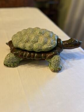 Vintage Arnels Ceramic Turtle Trinket Jewelry Box Large 12” Hand Painted